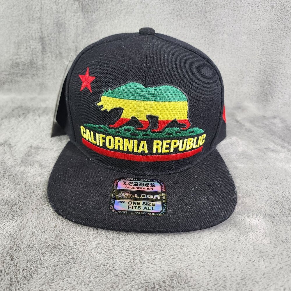 California Republic Snapback Hat California Bear Design Rasta One Size Fits All - Picture 2 of 7